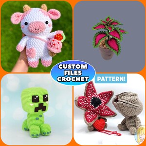 Modèle de vache à lait au crochet personnalisé, modèle de plante Coleus au crochet, modèle au crochet de plante grimpante Amigurumi, chiot mignon créature amigurumi