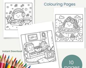 Kawaii kleurplaten voedsel – afdrukbare kleurplaten voor foodies (pdf-download, 10 pagina's)