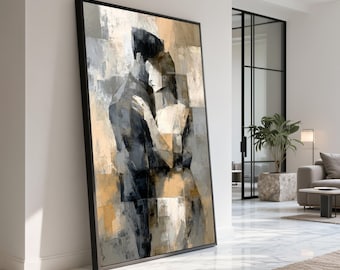 Embrace of Love Abstract Canvas, Couple Silhouette, Modern Wall Art