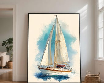 Classic Sailboat Canvas Art Print, Nautical Home Decor