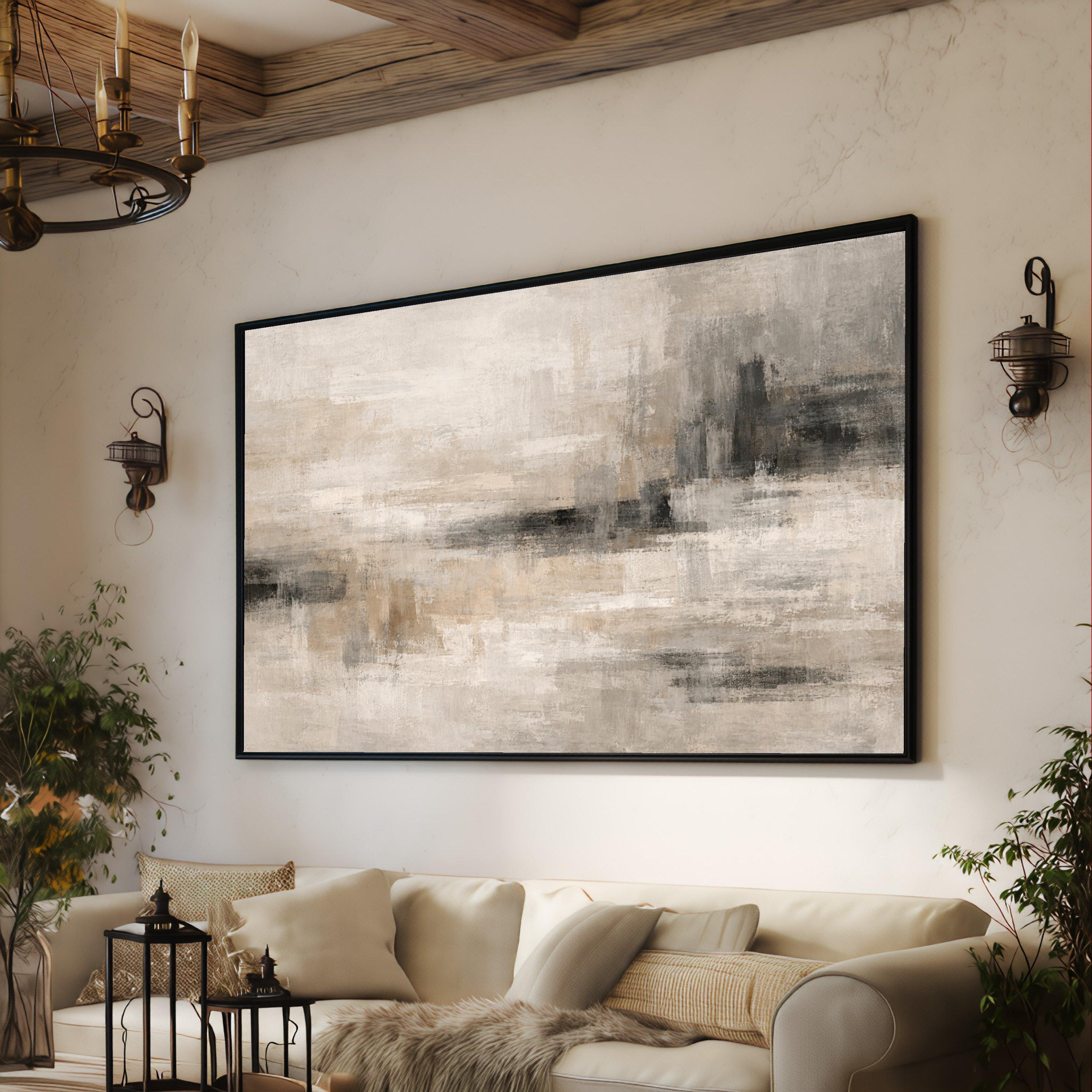Neutral Abstract Canvas Wall Art, Beige Gray Modern Painting ...