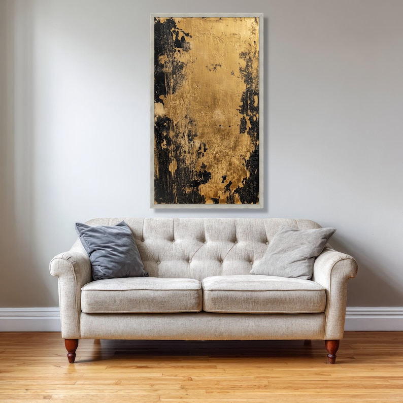 Abstract Gold and Black Canvas Wall Art, Modern Metallic Acrylic Style ...