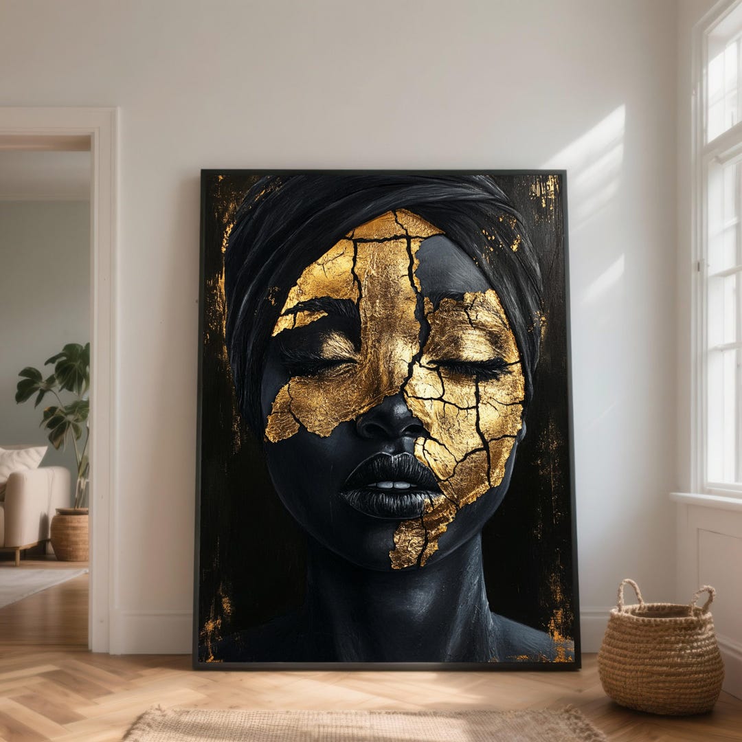 Abstract Black Woman Gold Leaf Portrait, Modern Canvas Art - Etsy