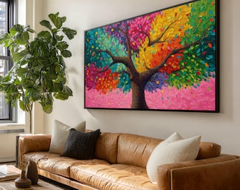 Rainbow Tree Canvas Print, Colorful Abstract Artwork, Modern Wall Decor