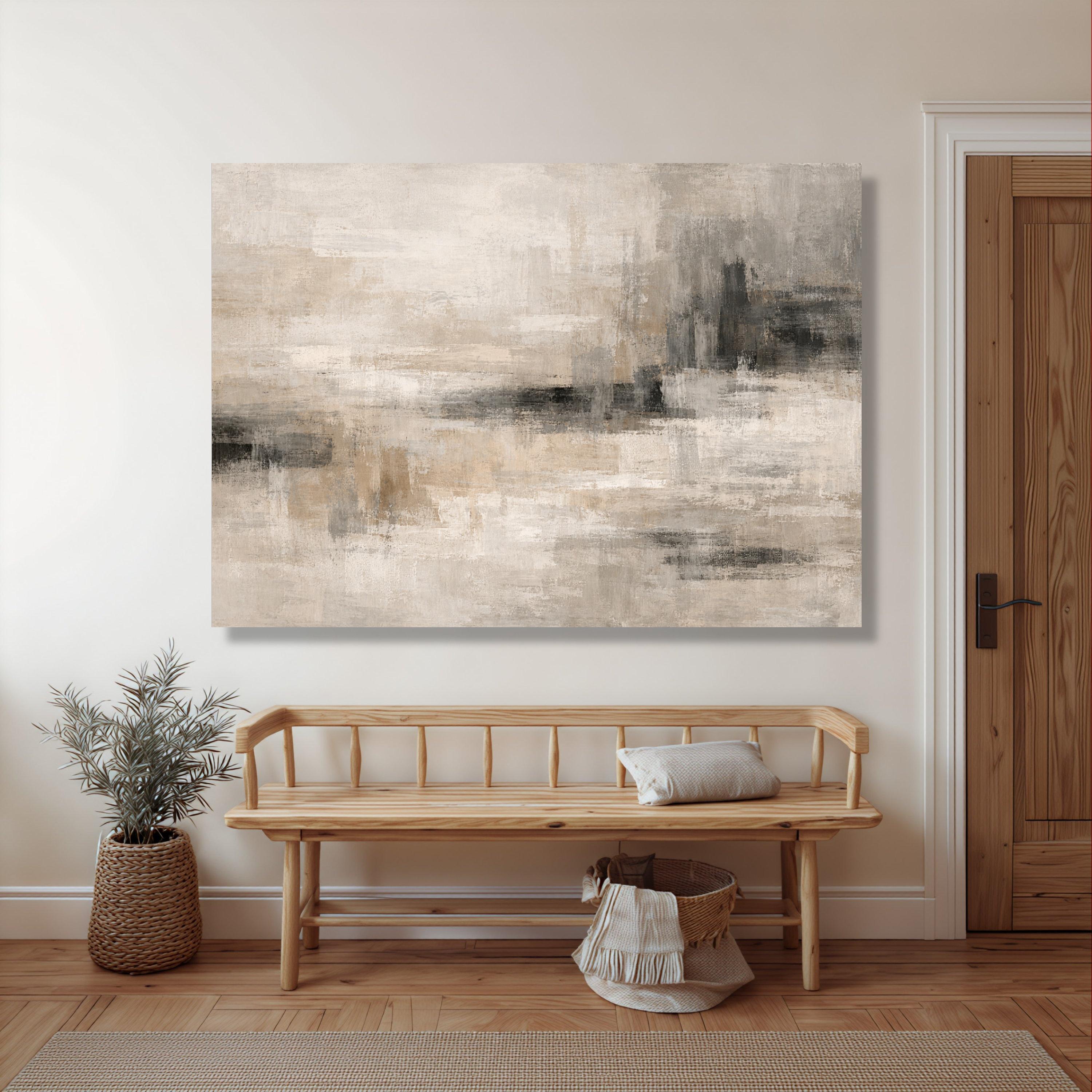Neutral Abstract Canvas Wall Art, Beige Gray Modern Painting ...