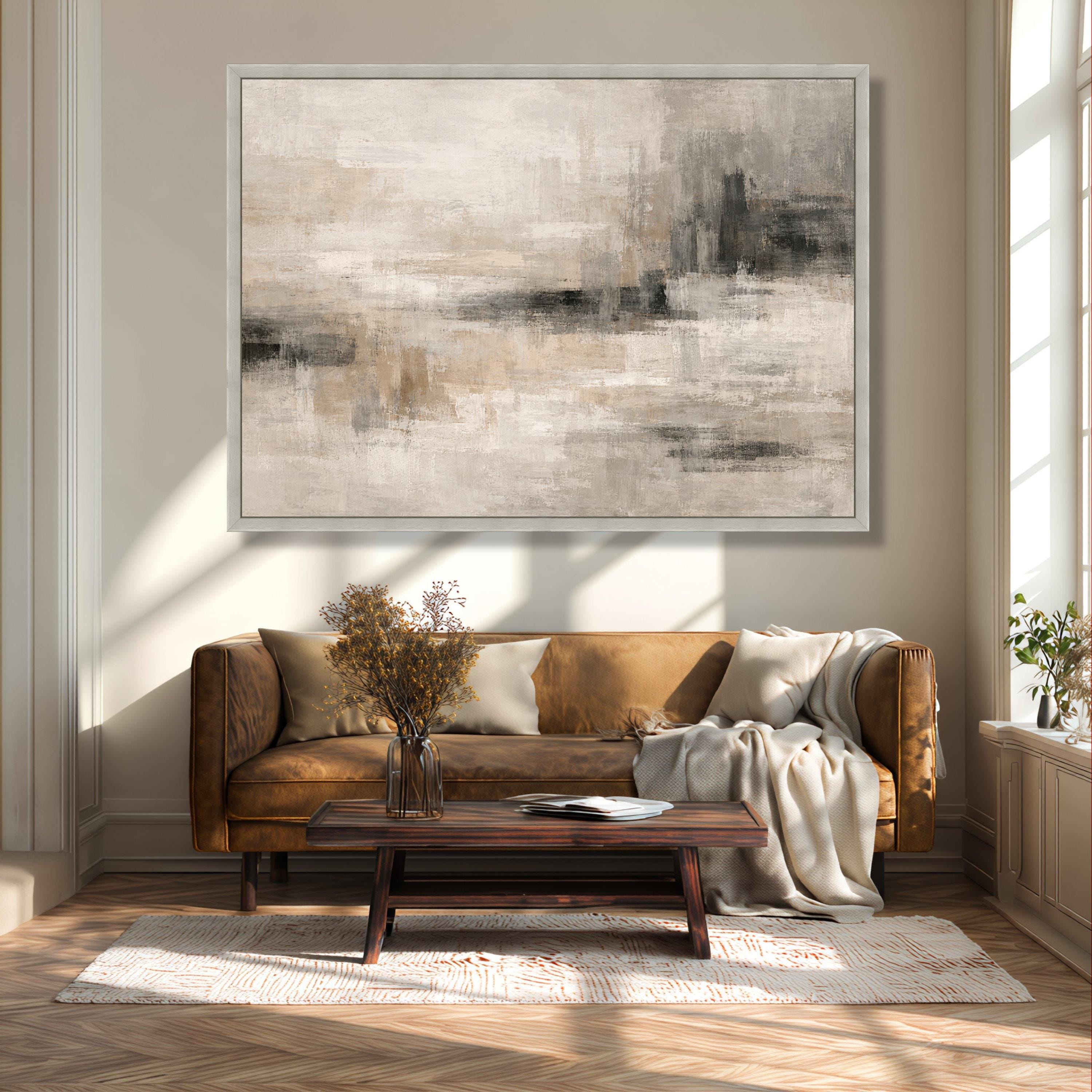 Neutral Abstract Canvas Wall Art, Beige Gray Modern Painting ...