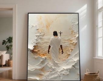 Jesus Walking to Cross Canvas Art, Christian Religious Wall Decor