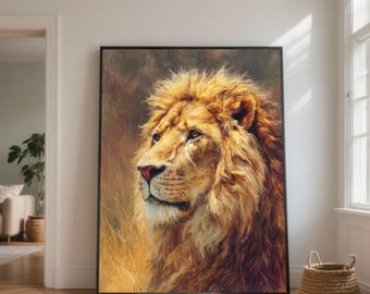 Majestic Lion Portrait Canvas, Wildlife Safari Wall Art