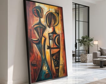 Abstract African Figures Canvas, Modern Tribal Art Print