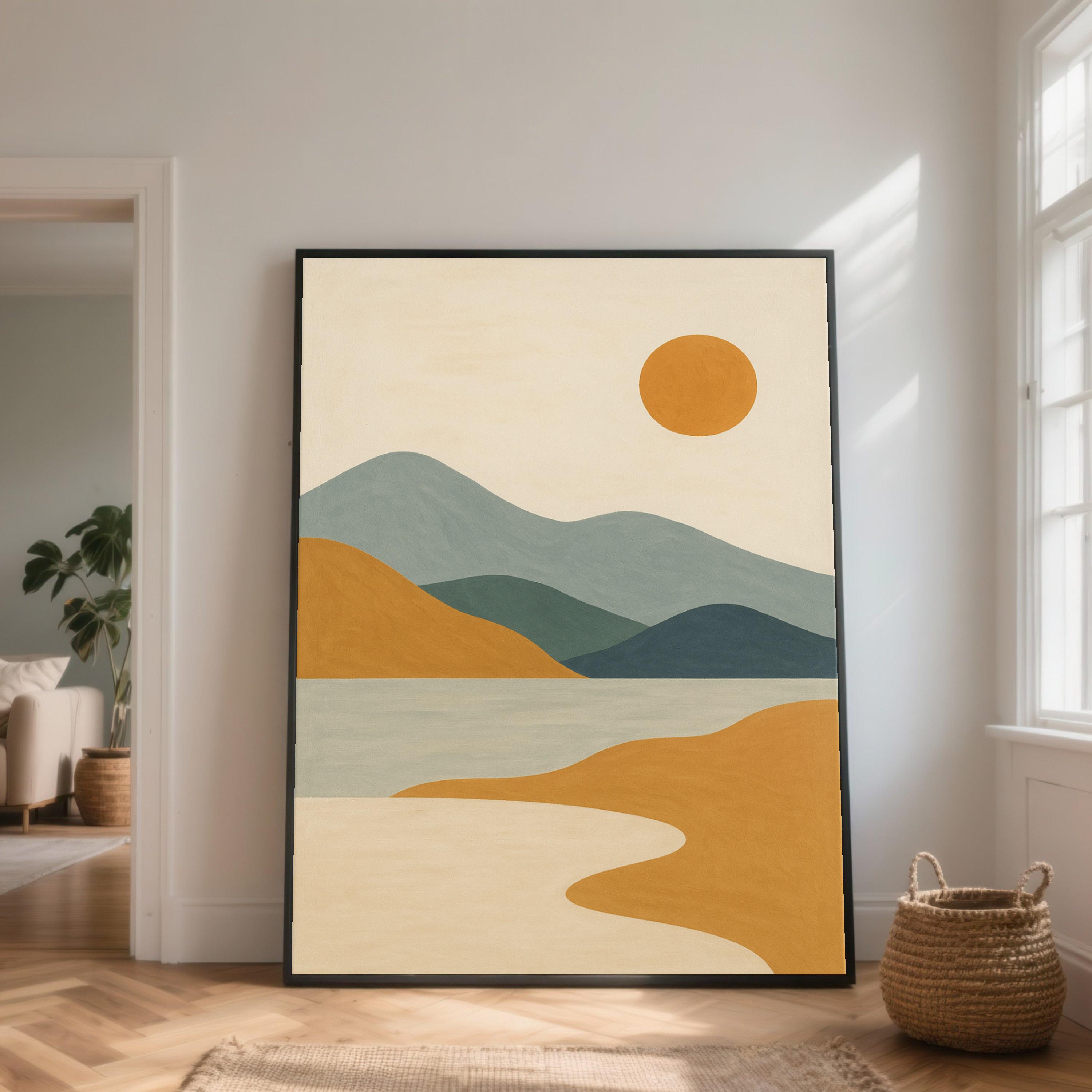 Abstract Mountain Landscape Canvas Print, Sunset Lake Scene, Modern Wall Art