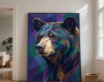 Geometric Bear Portrait, Modern Canvas Wall Art