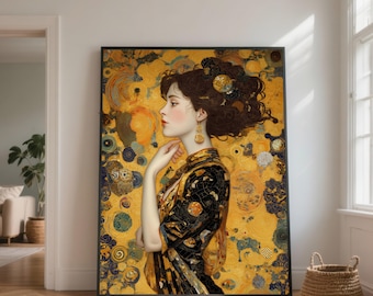 Gustav Klimt Woman Portrait Canvas, Gold Abstract Art, Ready to Hang
