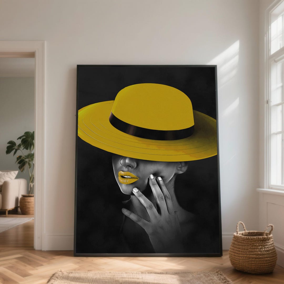 Woman in Yellow Hat Canvas Art, Modern Fashion Portrait - Etsy
