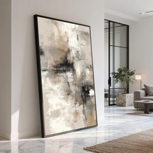 Neutral Tones Abstract Canvas, Modern Wall Art, Beige and Black Contemporary Painting, Minimalist Home Decor, Ready to Hang Canvas