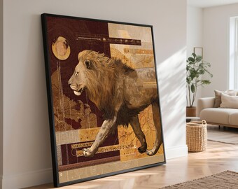 Majestic Lion Canvas Art, Abstract Safari Animal Illustration