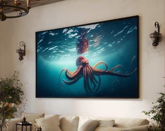 Majestic Octopus Canvas, Underwater Ocean Life Wall Art