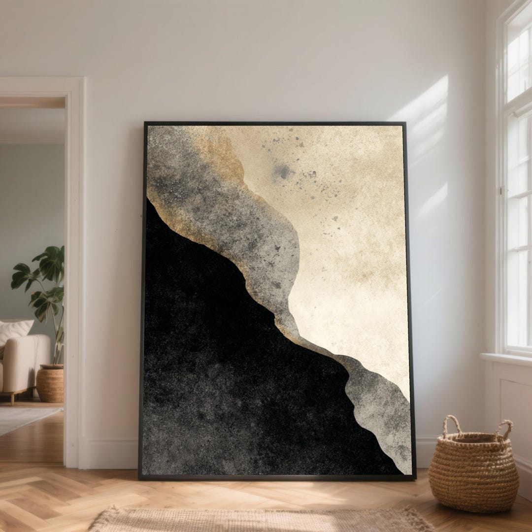 Black and Beige Abstract Wave Canvas Print, Minimalist Wall Art - Etsy