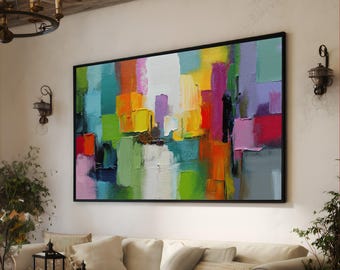 Colorful Abstract Blocks Canvas Art, Modern Home Decor