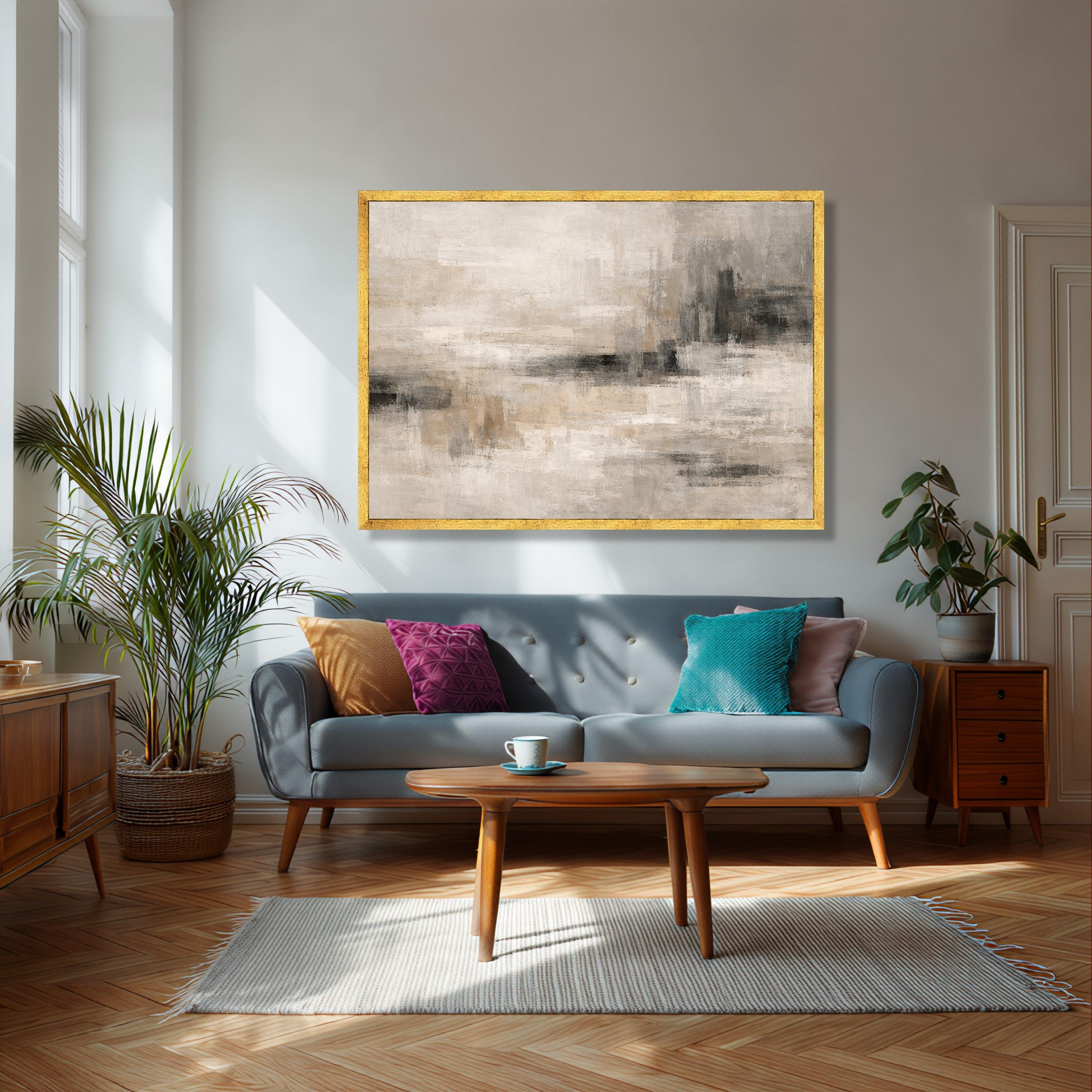 Neutral Abstract Canvas Wall Art, Beige Gray Modern Painting ...
