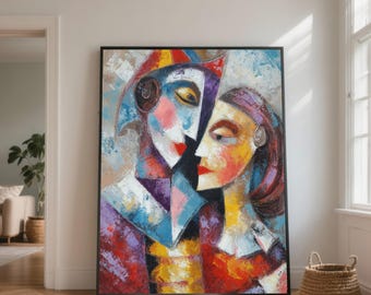 Abstract Couple Canvas, Modern Expressionist Portrait, Colorful Wall Art