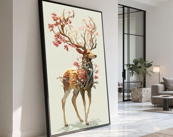 Lienzo con ciervos florales, impresión botánica, decoración de bosques