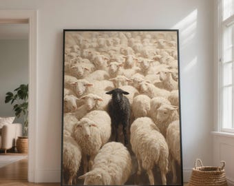 Schwarze Schafe Leinwand, Auf dem Bauernhof Tier Wandkunst, Rustikales Wohndekor