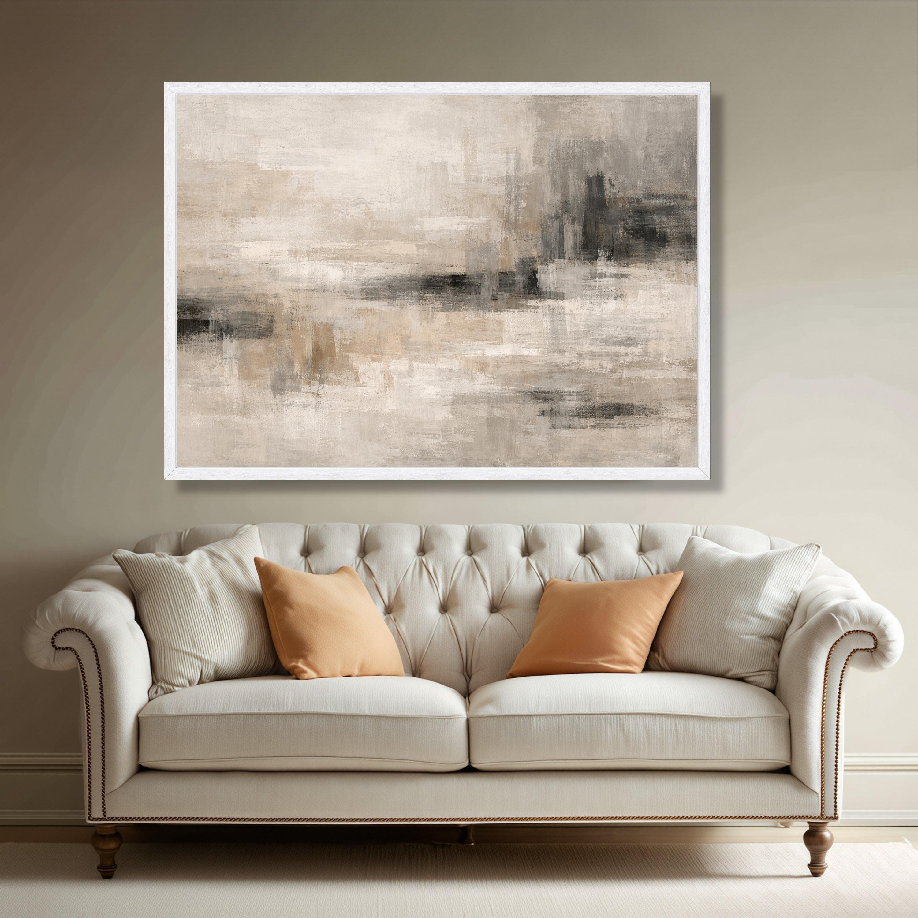 Neutral Abstract Canvas Wall Art, Beige Gray Modern Painting ...