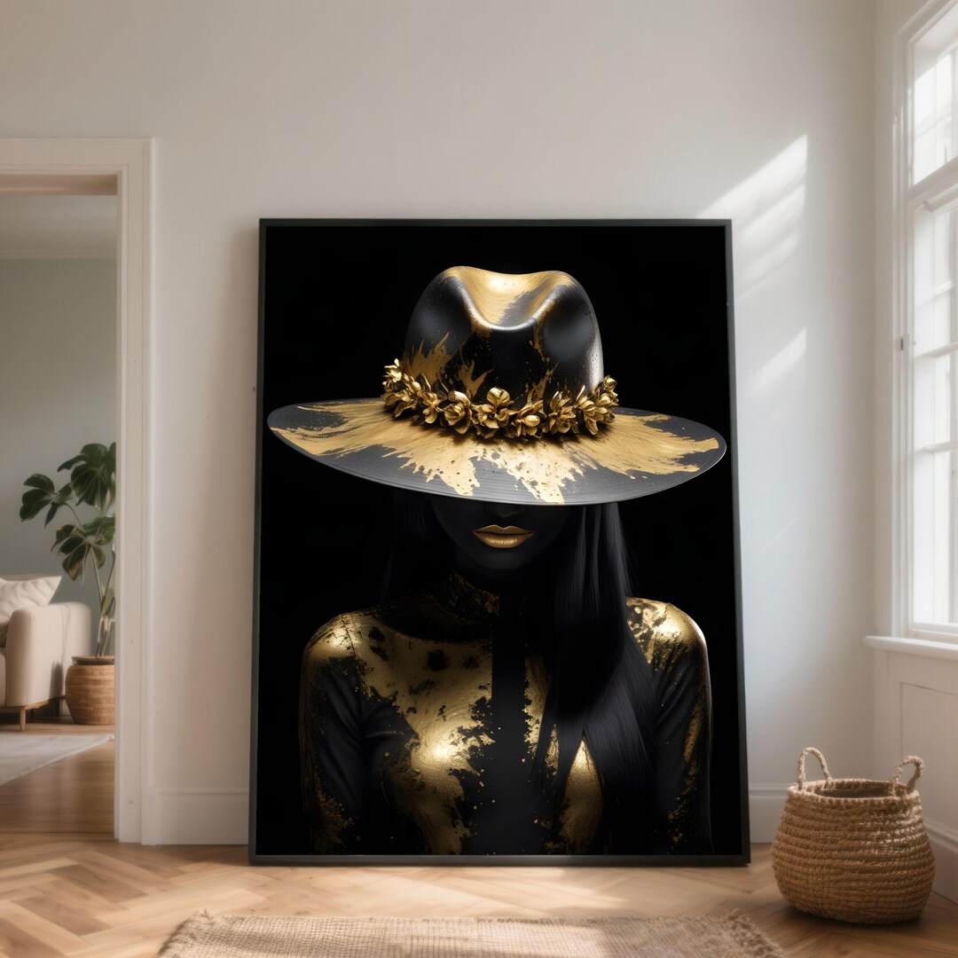 Black and Gold Woman Portrait Canvas, Glamour Art Print - Etsy