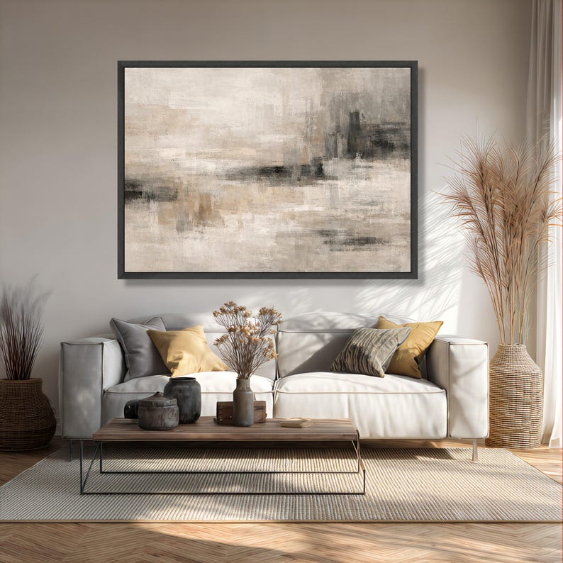 Neutral Abstract Canvas Wall Art, Beige Gray Modern Painting ...