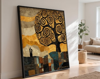 Abstract Spiral Tree Canvas Art, Modern Patchwork Landscape