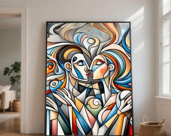 Abstract Couple Canvas Print, Modern Geometric Art