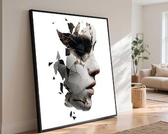 Impresión en lienzo de rostro de porcelana agrietada, retrato abstracto de mujer, decoración moderna para el hogar.