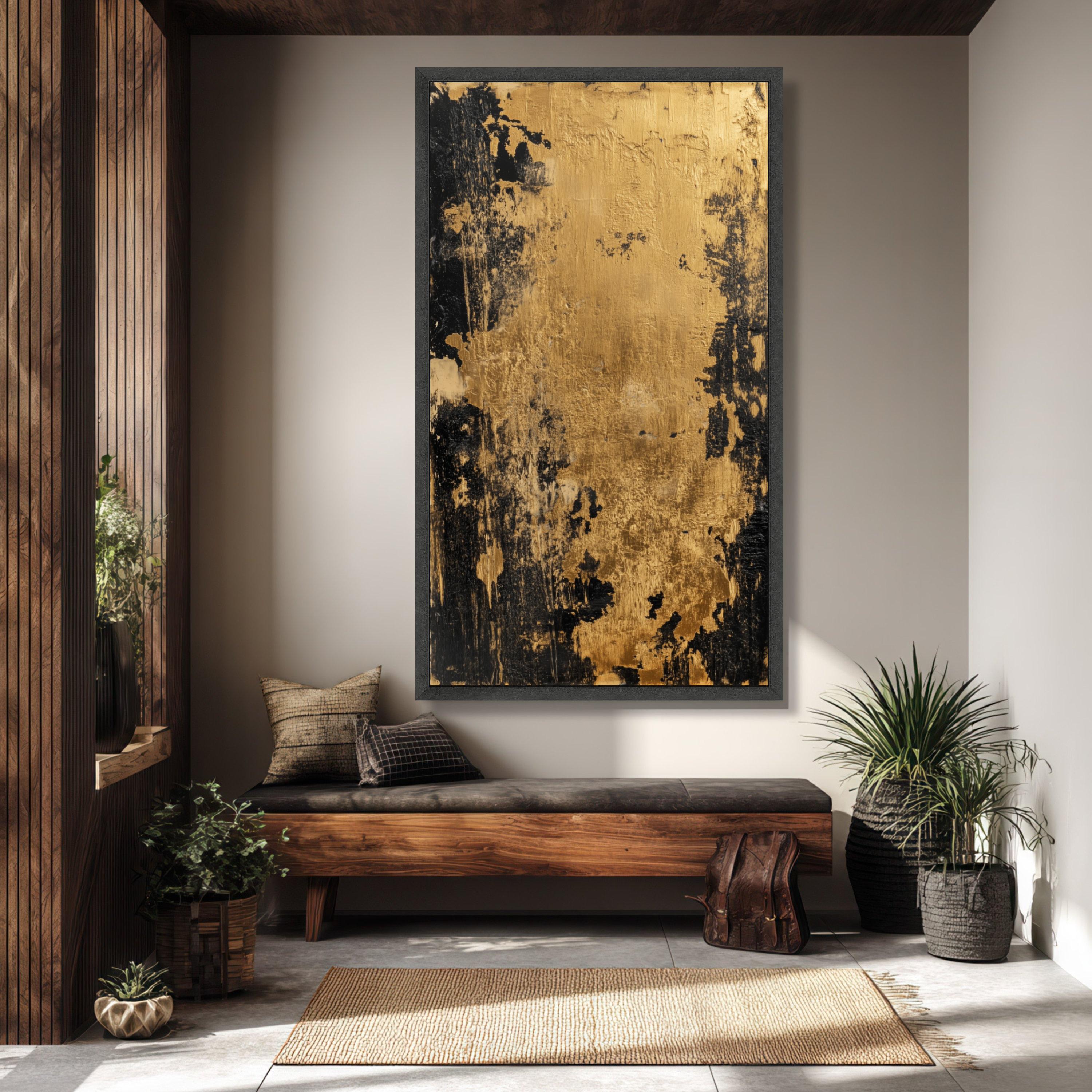 Abstract Gold and Black Canvas Wall Art, Modern Metallic Acrylic Style ...