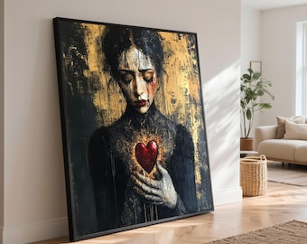 Känslomässigt hjärta Canvastavla, Mörk porträttmålning, Modern heminredning