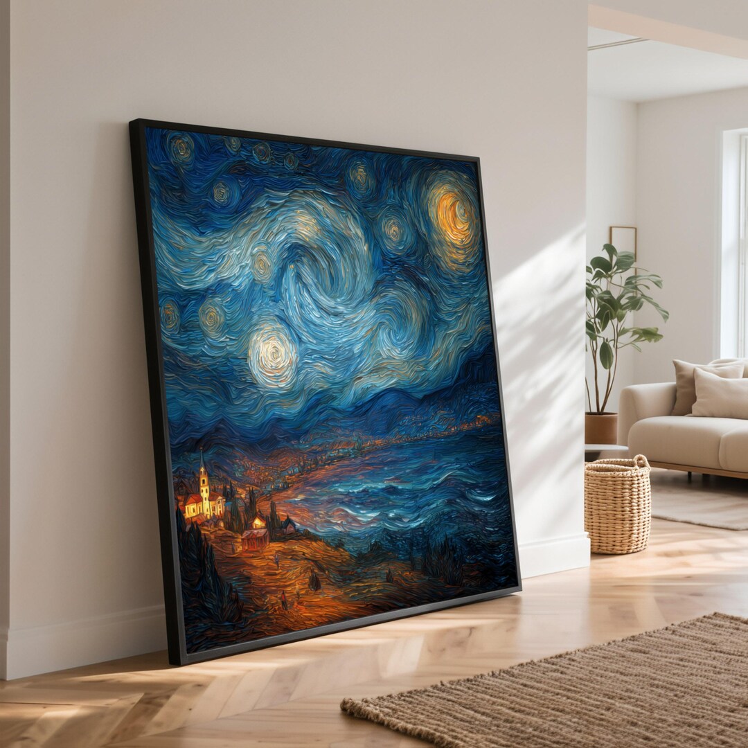 Starry Night Sky Canvas, Impressionist Galaxy Wall Art - Etsy