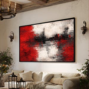 Quadro astratto rosso e nero audace su tela, grande opera d'arte moderna da parete, pittura contemporanea