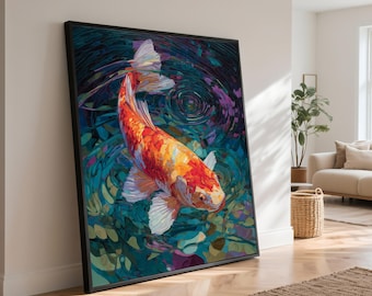 Vibrant Koi Fish Canvas Print, Japanese Zen Wall Art