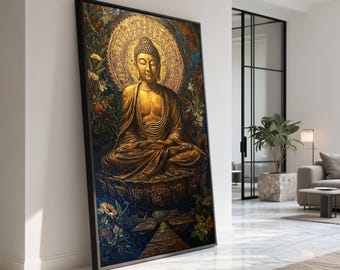 Golden Buddha Meditation Canvas, Zen Spiritual Wall Art