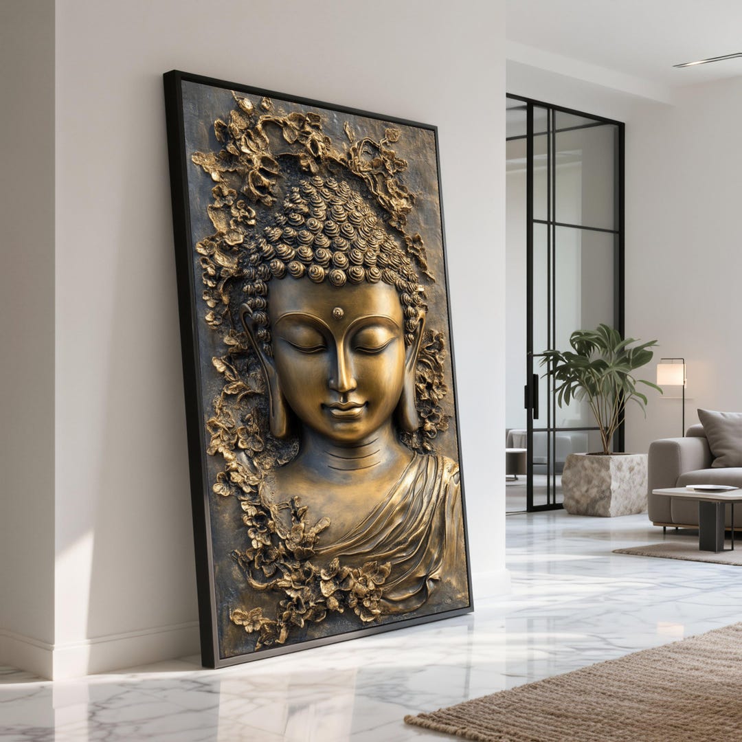 Golden Buddha Face Canvas Art, Zen Decor - Etsy