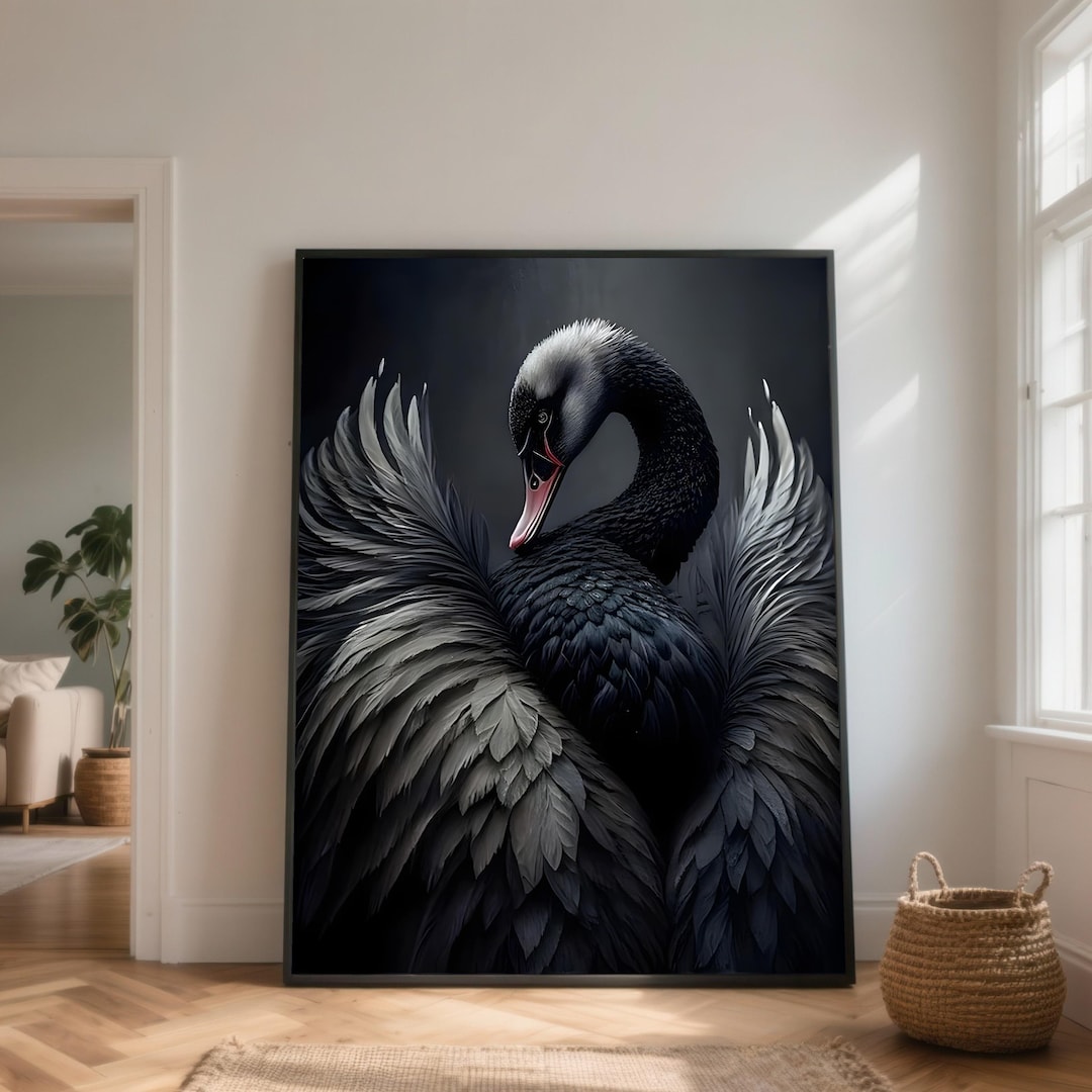 Black Swan Canvas Wall Art, Feather Detail, Modern Home Decor - Etsy