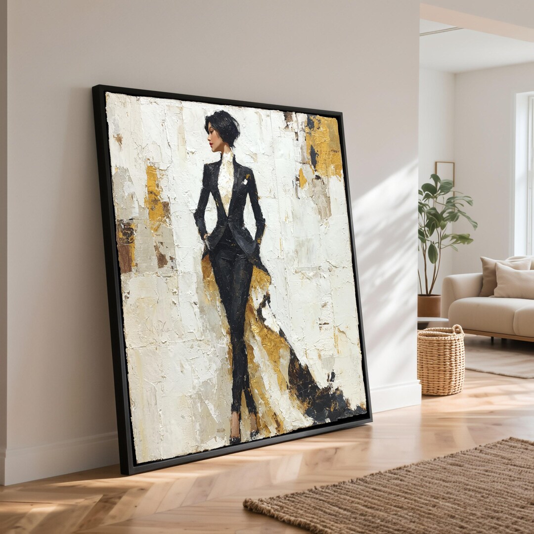 Elegant Woman in Black Suit Canvas, Modern Fashion Portrait Wall Art ...