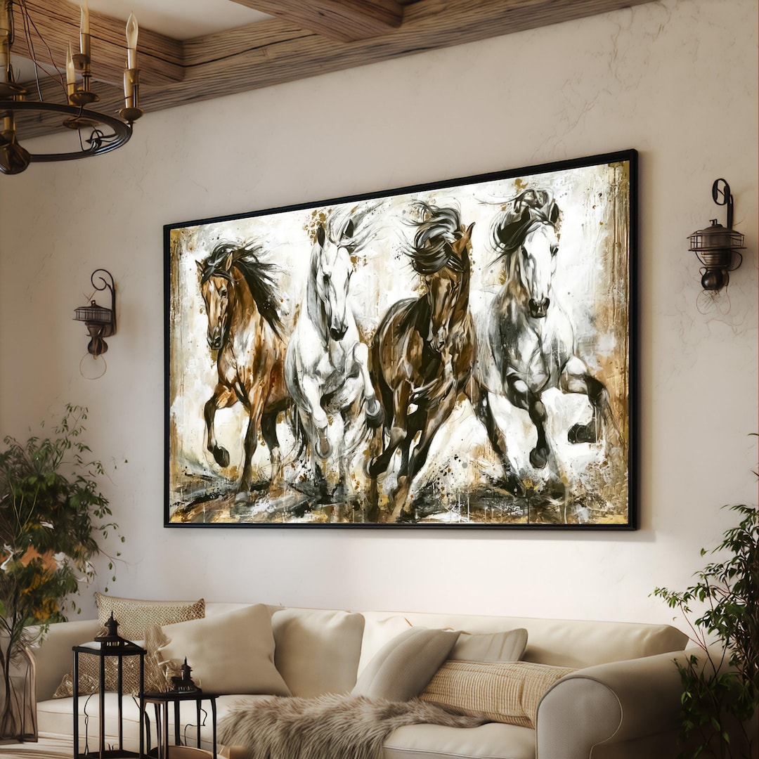 running-horses-canvas-print-abstract-equestrian-wall-art-etsy