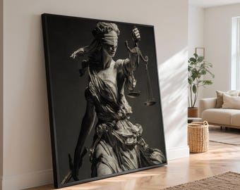 Lady Justice Sculpture Canvas Art, Blindfolded Statue Print