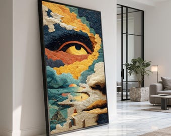Surreal Eye Canvas, Abstract Face Wall Art, Cosmic Home Decor