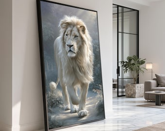 Majestic White Lion Canvas, Regal Wildlife Art, Ready to Hang