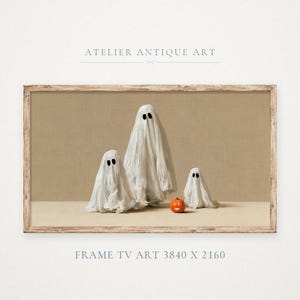 Spökfamiljens ram för TV-konst, minimalistisk neutral Halloween-skärmsläckare för TV, söt spöktrio för Samsung-ram för TV-konst, digital nedladdning av mysig höst