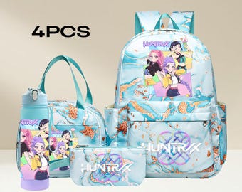 Kpop Demon Hunter 4PCS Backpack Set, Cartoon School Bag with Lunch Tote & Pouch