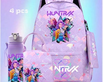 4PC K-Pop Demon Hunters Backpack set , Lunch Bag Water Bottle & Pencil Case, K-Pop Fan Gift, Manga Fan