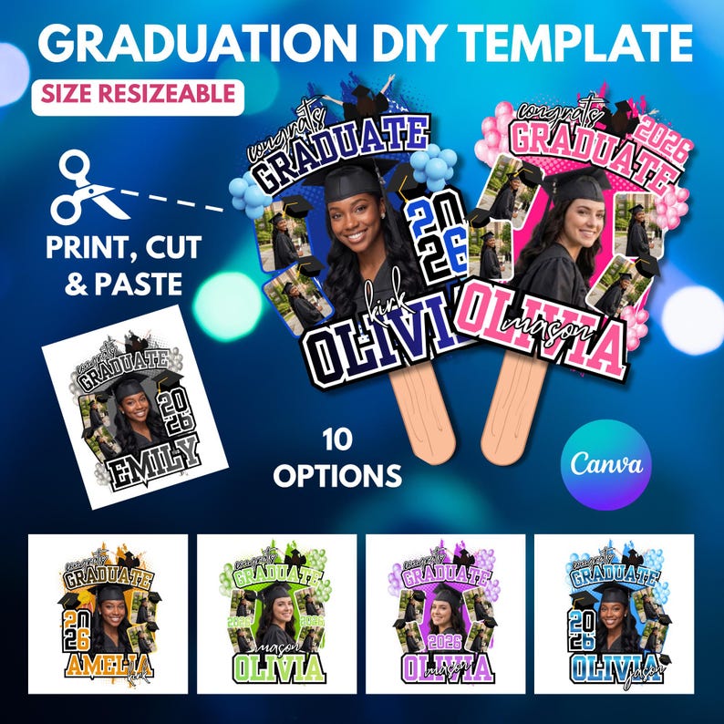 Graduation 2026 Fan Canva Editable Template, Custom Graduation Paddle ...