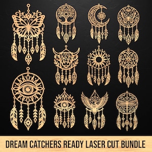 Dream Catcher Wall Decor Bundle SVG, Boho Wall Decor Laser Cut Files, Laser Cut Dream Catcher Files, Mandala Dreamcatcher, Glowforge Files